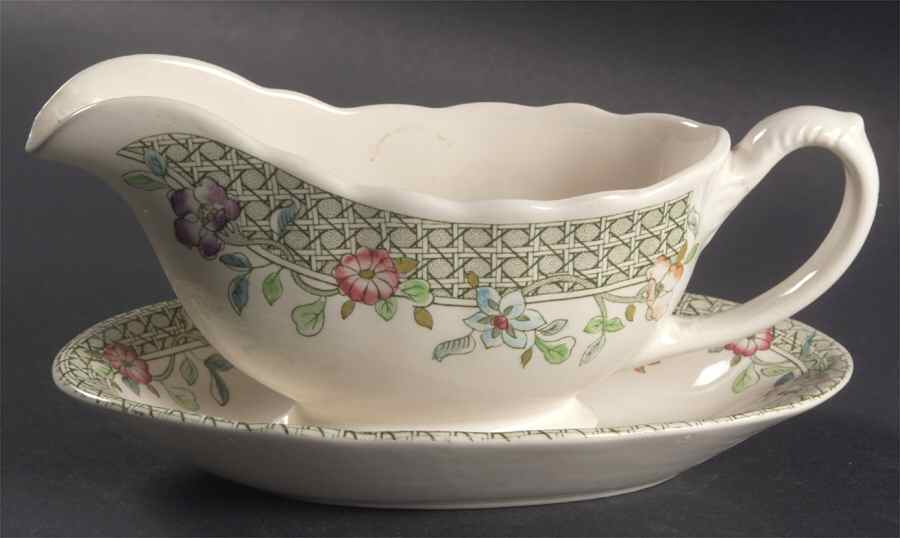 English Country Garden Green Mltclr Gravy Boat & Underplate by Mason's-1