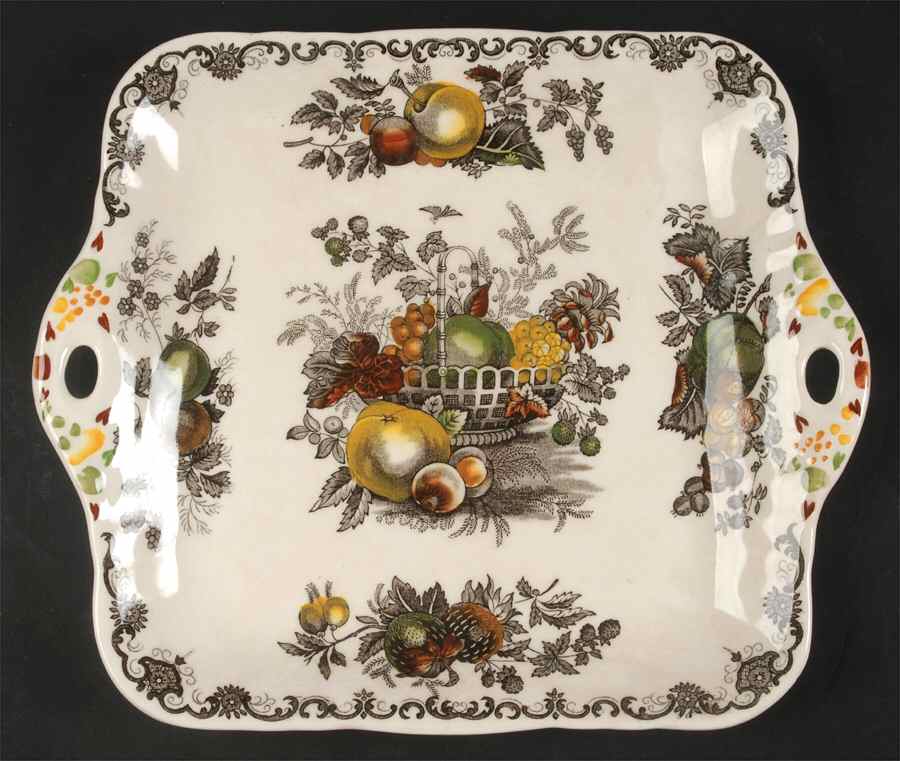 Fruit Basket Brown Multicolor Square Handled Cake Plate by Mason's-1