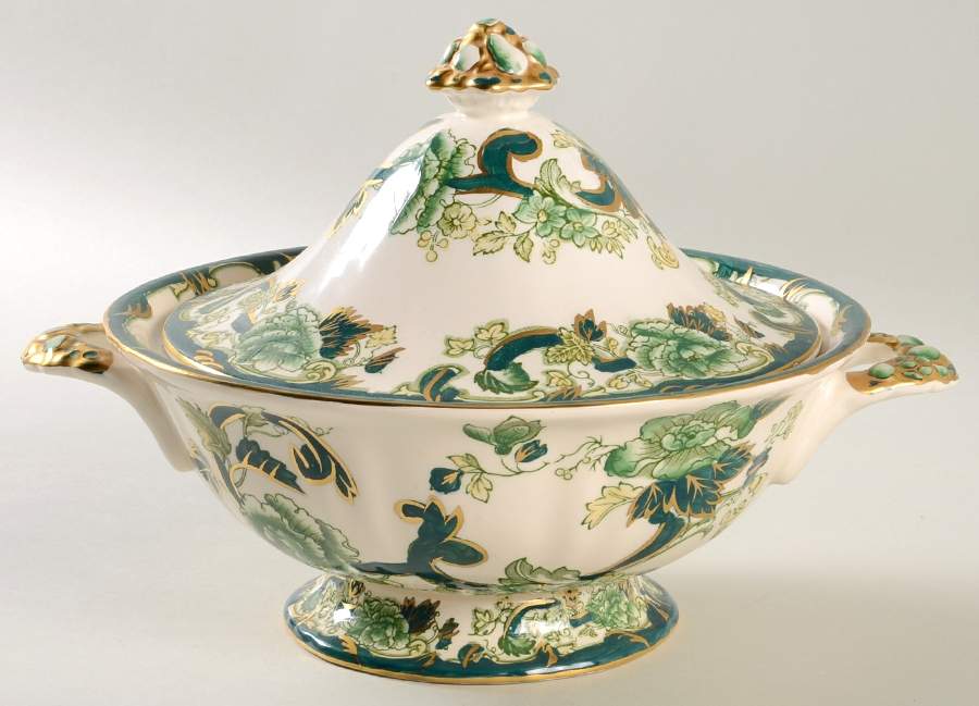 Mandalay Chartreuse (Gold Accent & Trim) Round Covered Vegetable by Mason's-1