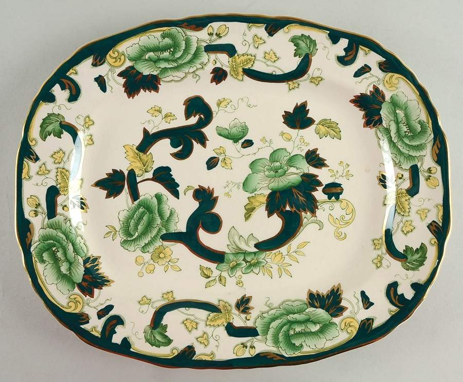Mandalay Chartreuse (Gold Accent & Trim) 13" Oval Serving Platter by Mason's-1