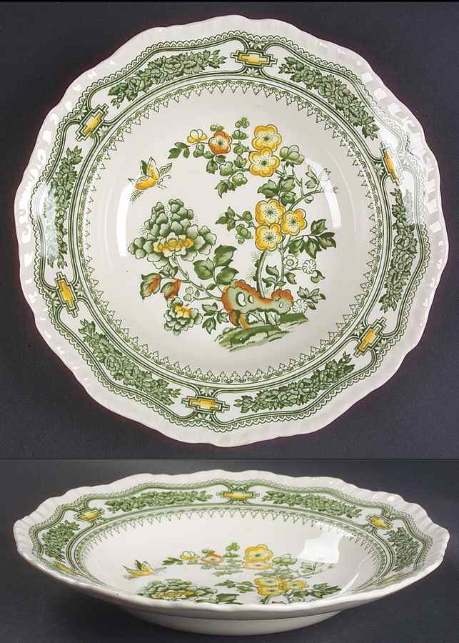 Manchu Green Multicolor Large Rim Soup Bowl by Mason's-1