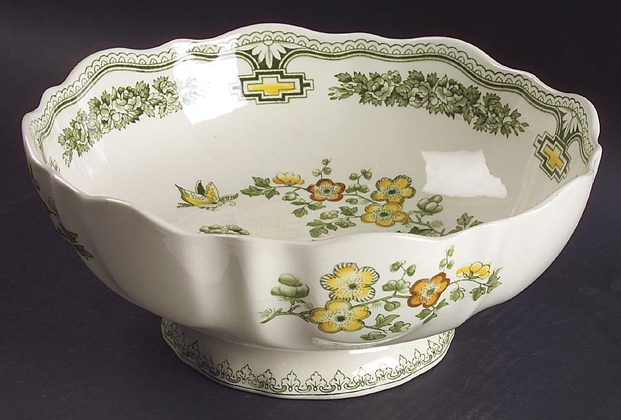 Manchu Green Multicolor Large Footed Salad Serving Bowl by Mason's-1