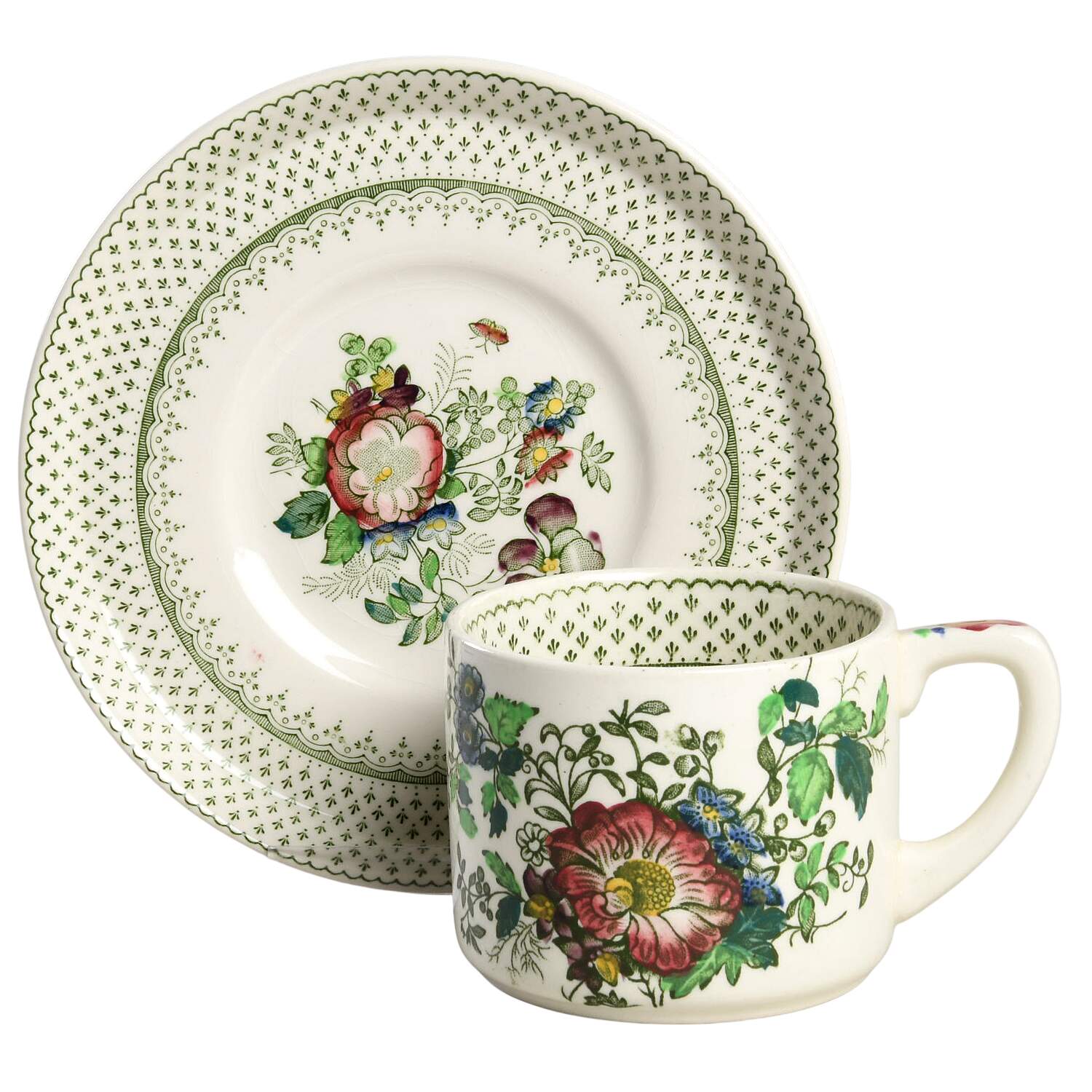 Paynsley Green Multicolor Flat Cup & Saucer Set by Mason's-1
