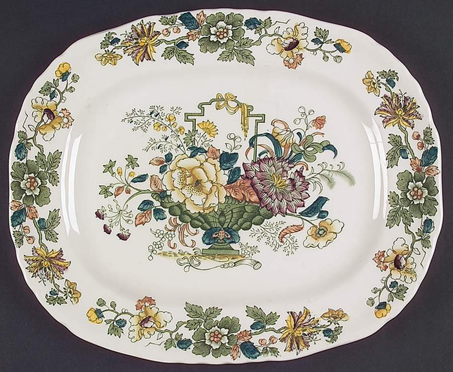 Strathmore Green Multicolor 13" Oval Serving Platter by Mason's-1