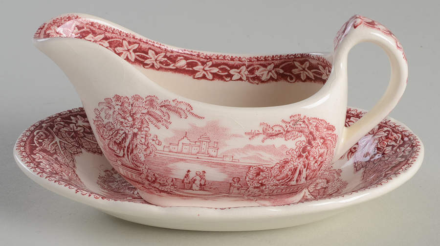 Vista Pink (No Trim) Individual Gravy Boat & Plate by Mason's-1