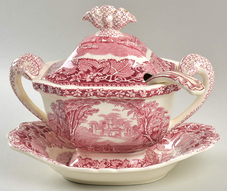Vista Pink (No Trim) Sauce Boat & Lid & Underplate & Ladle by Mason's-1