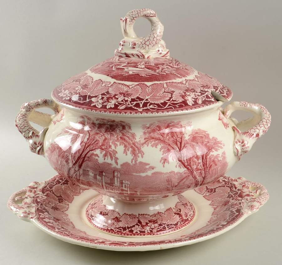 Vista Pink (No Trim) Tureen & Lid W/Underplate by Mason's-1