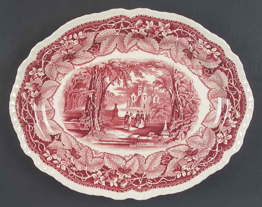 Vista Pink (No Trim) 13" Gadroon Edge Oval Serving Platter by Mason's-1