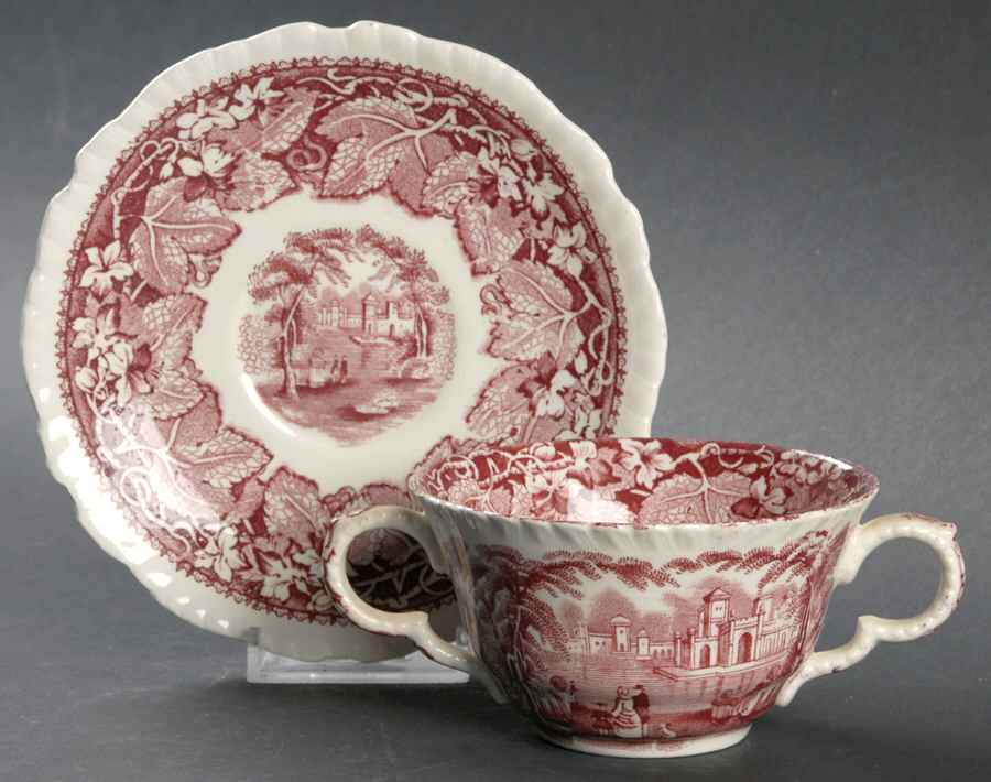Vista Pink (No Trim) Flat Bouillon Cup & Saucer by Mason's-1