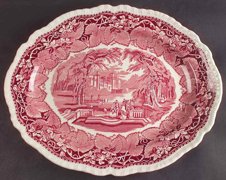 Vista Pink (No Trim) 15" Gadroon Edge Oval Serving Platter by Mason's-1