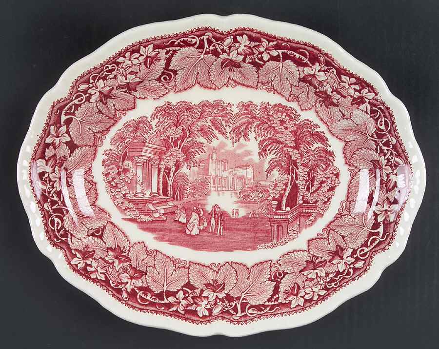 Vista Pink (No Trim) 11" Gadroon Edge Oval Serving Platter by Mason's-1