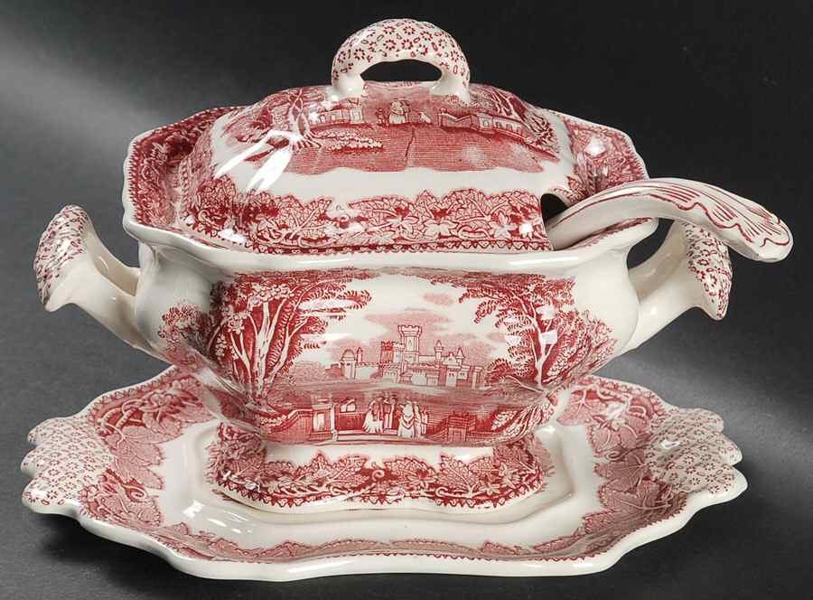 Vista Pink (No Trim) Sauce Boat & Lid & Underplate & Ladle by Mason's-1