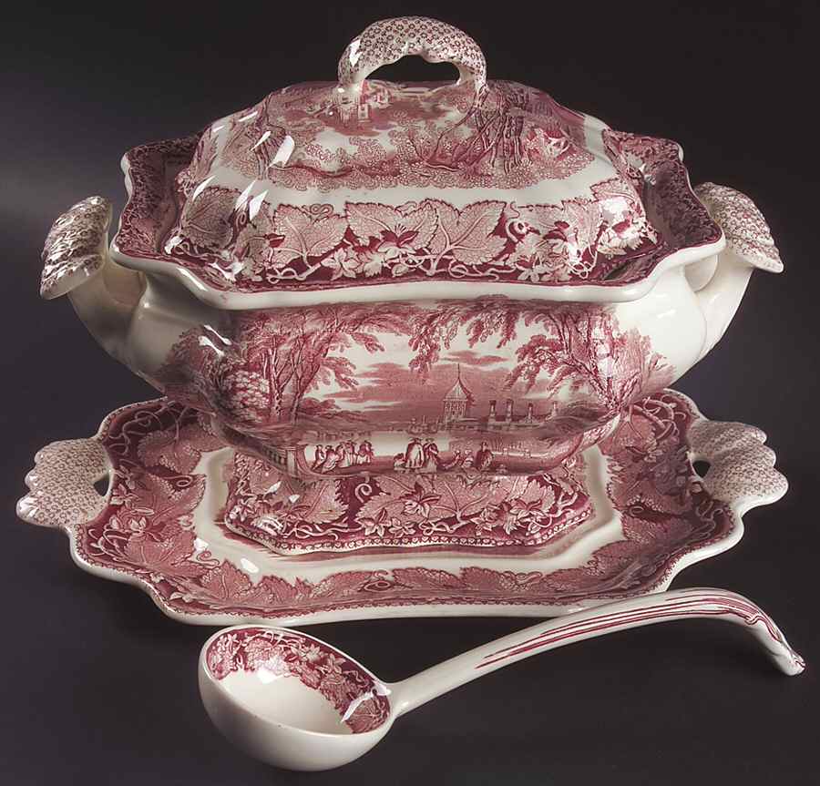 Vista Pink (No Trim) Large Tureen W/Ladle & Underplate by Mason's-1