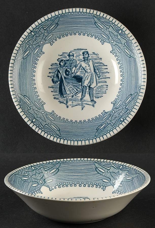 Currier and Ives Blue Coupe Cereal Bowl by Nelson McCoy-1
