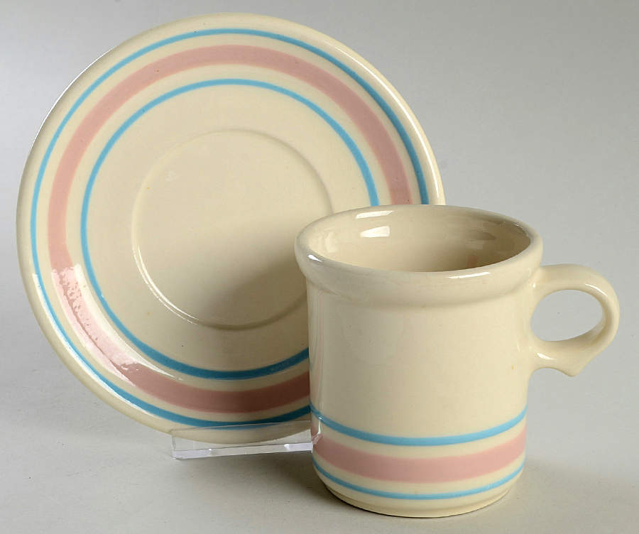 Pink & Blue Stripes Flat Cup & Saucer Set by Nelson McCoy-1