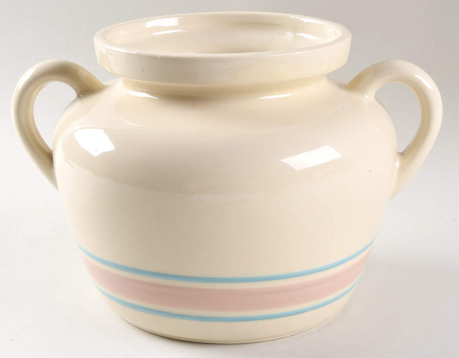 Pink & Blue Stripes Bean Pot No Lid by Nelson McCoy-1