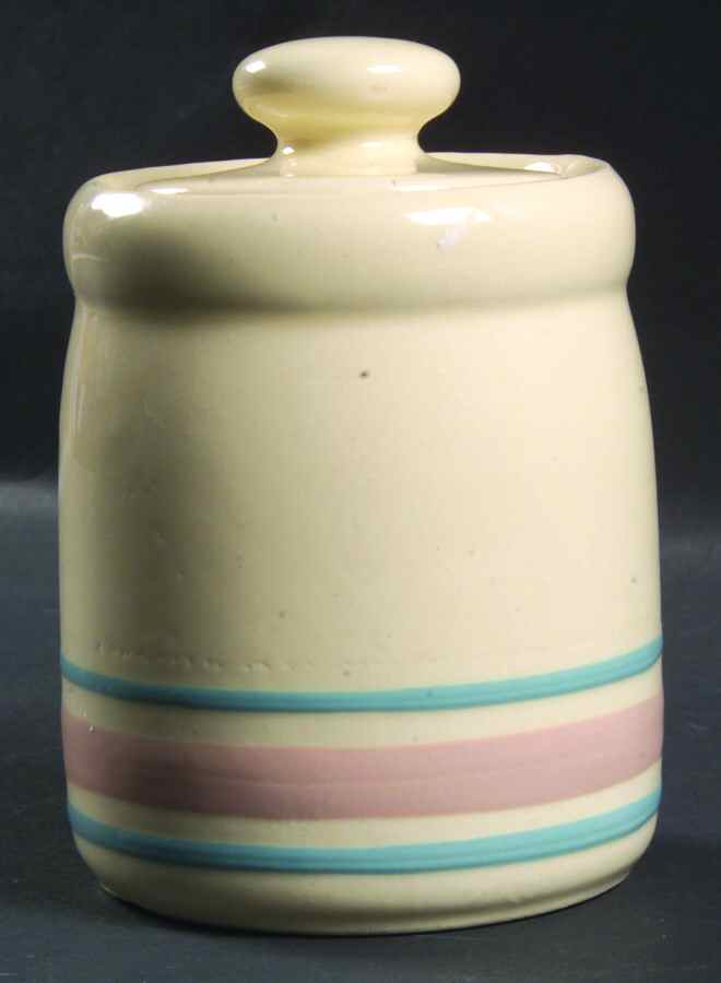 Pink & Blue Stripes Sugar Bowl & Lid by Nelson McCoy-1