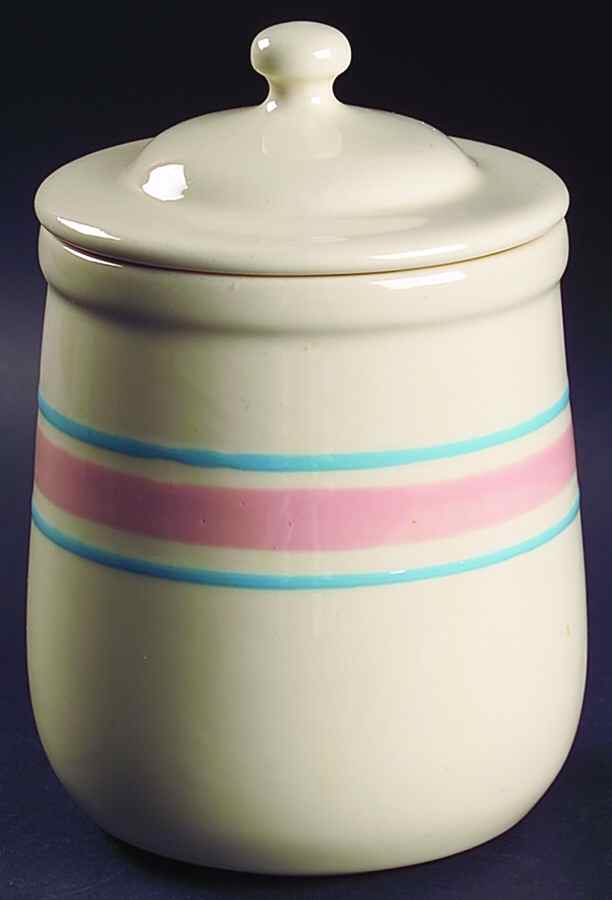 Pink & Blue Stripes Medium Canister & Lid by Nelson McCoy-1