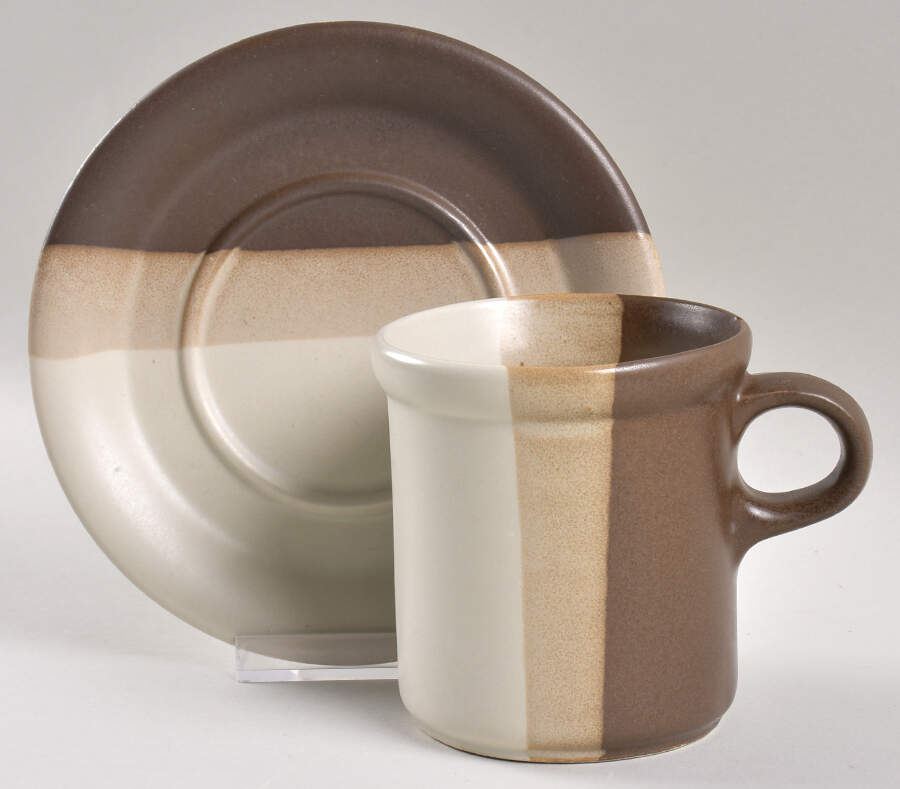 Sandstone Flat Cup & Saucer Set by Nelson McCoy-1