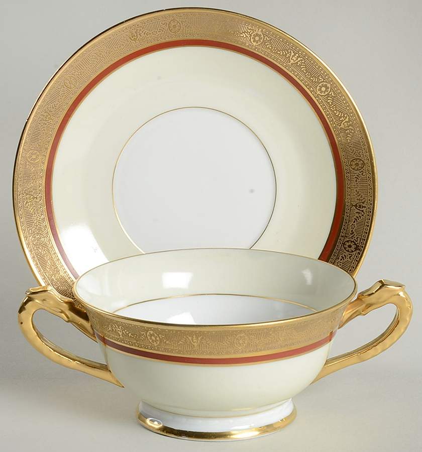 Mai4 Footed Cream Soup Bowl & Saucer Set by J S Maier-1