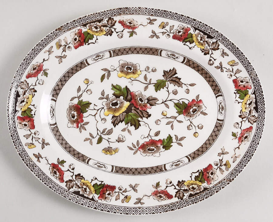 Jacobean Brown Multicolor 12" Oval Serving Platter by W R Midwinter Ltd-1