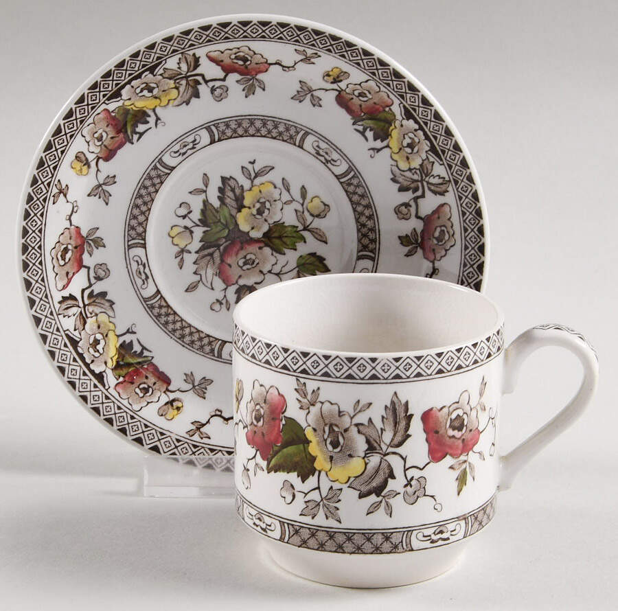 Jacobean Brown Multicolor Demitasse Cup & Saucer Set by W R Midwinter Ltd-1