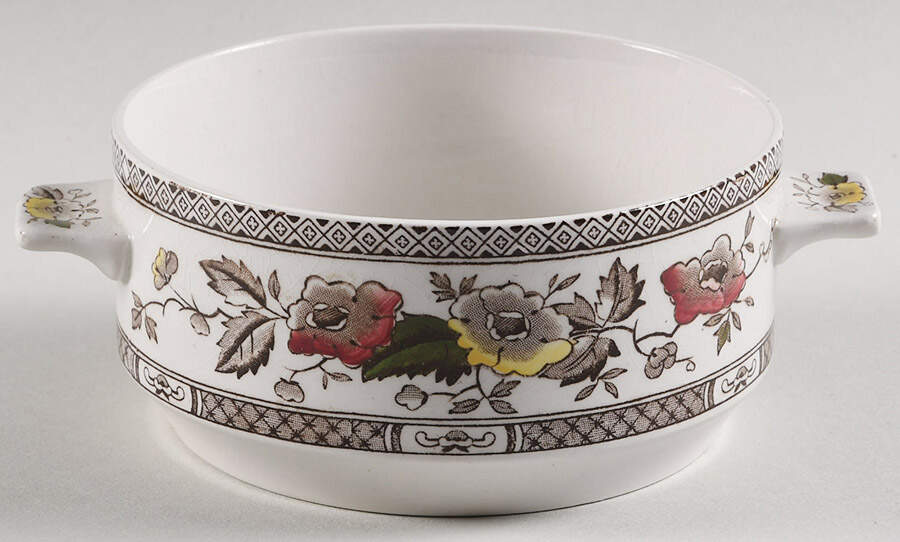 Jacobean Brown Multicolor Flat Cream Soup Bowl by W R Midwinter Ltd-1