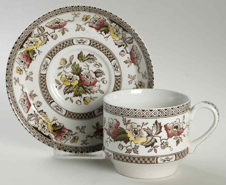 Jacobean Brown Multicolor Flat Cup & Saucer Set by W R Midwinter Ltd-1
