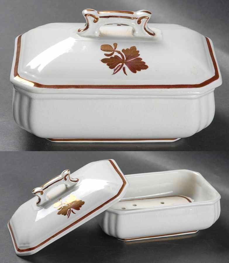 Tea Leaf Soap Box with Lid and Strainer by Alfred Meakin-1