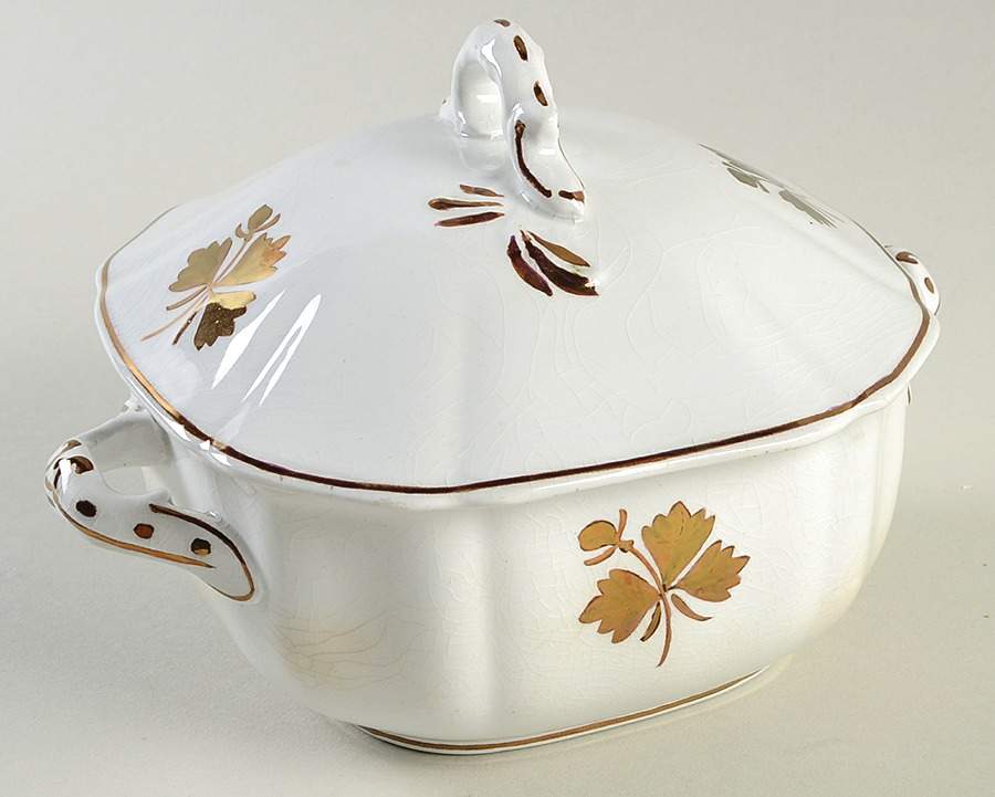 Tea Leaf Square Covered Butter with Strainer by Alfred Meakin-1