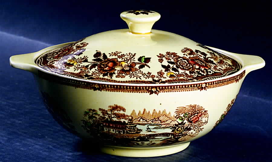 Tonquin Brown Multicolor Small Round Covered Vegetable by Alfred Meakin-1
