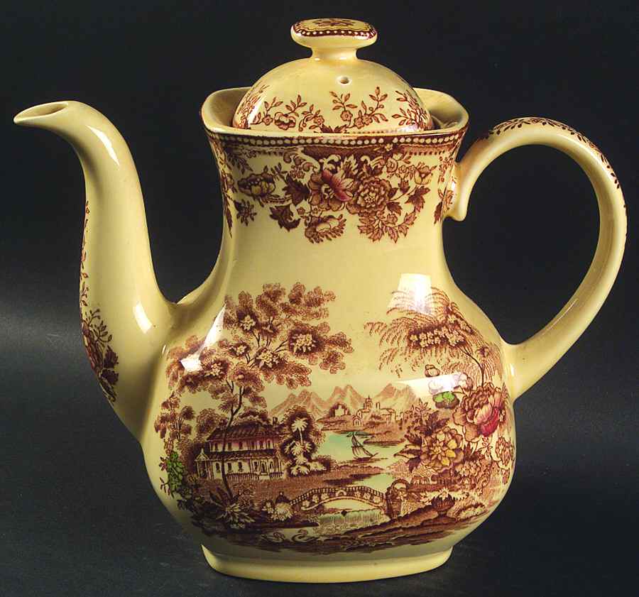 Tonquin Brown Multicolor Coffee Pot & Lid by Alfred Meakin-1