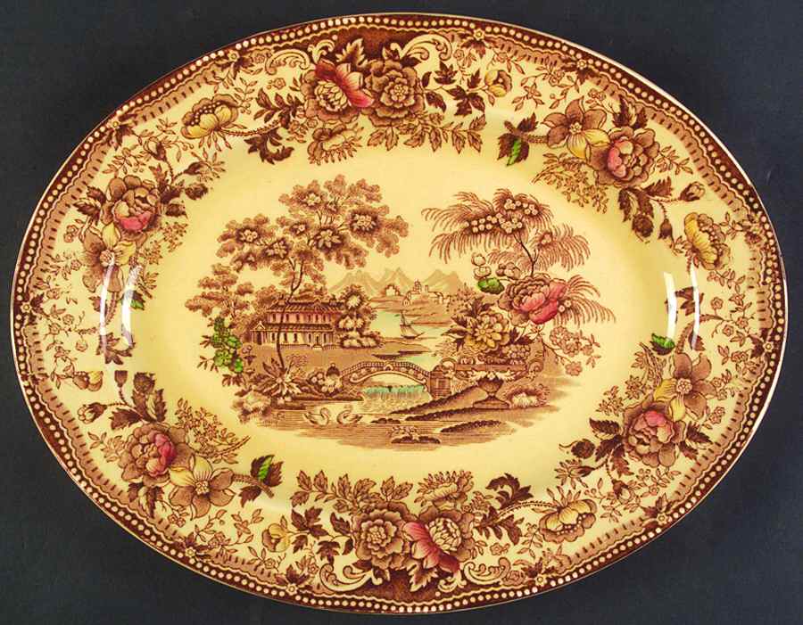 Tonquin Brown Multicolor 12" Oval Serving Platter by Alfred Meakin-1