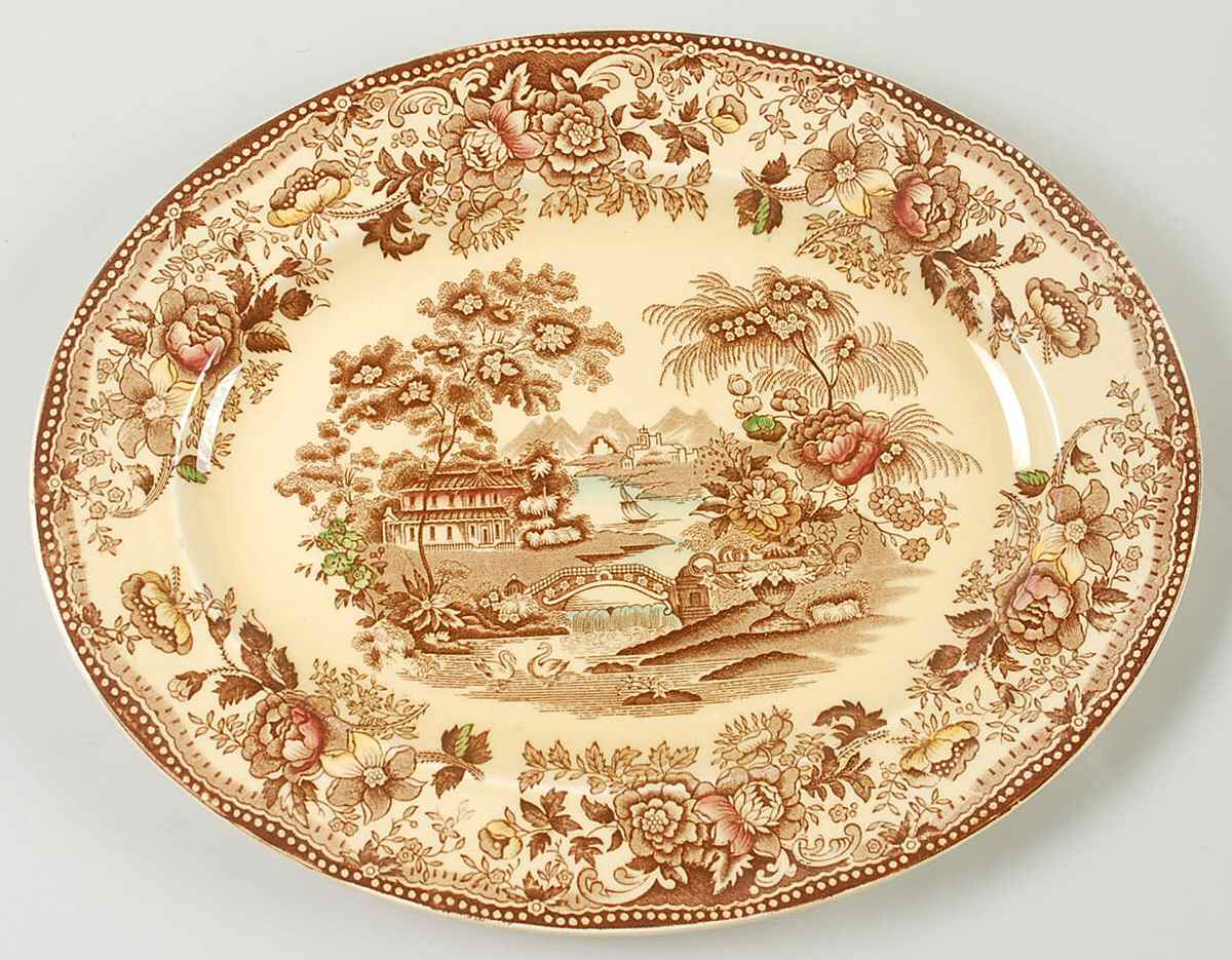 Tonquin Brown Multicolor 14" Oval Serving Platter by Alfred Meakin-1