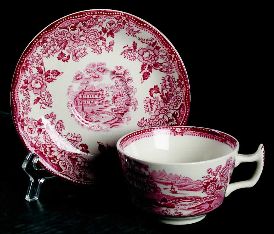 Tonquin Pink Flat Cup & Saucer Set by Alfred Meakin-1