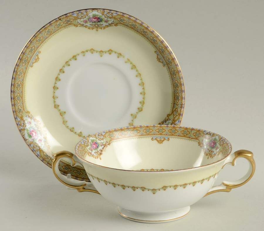 Annette Footed Cream Soup Bowl & Saucer Set by Meito-1