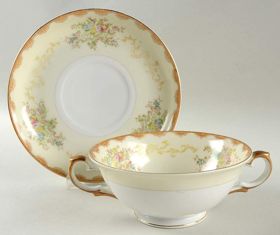 Dalton Footed Cream Soup Bowl & Saucer Set by Meito-1