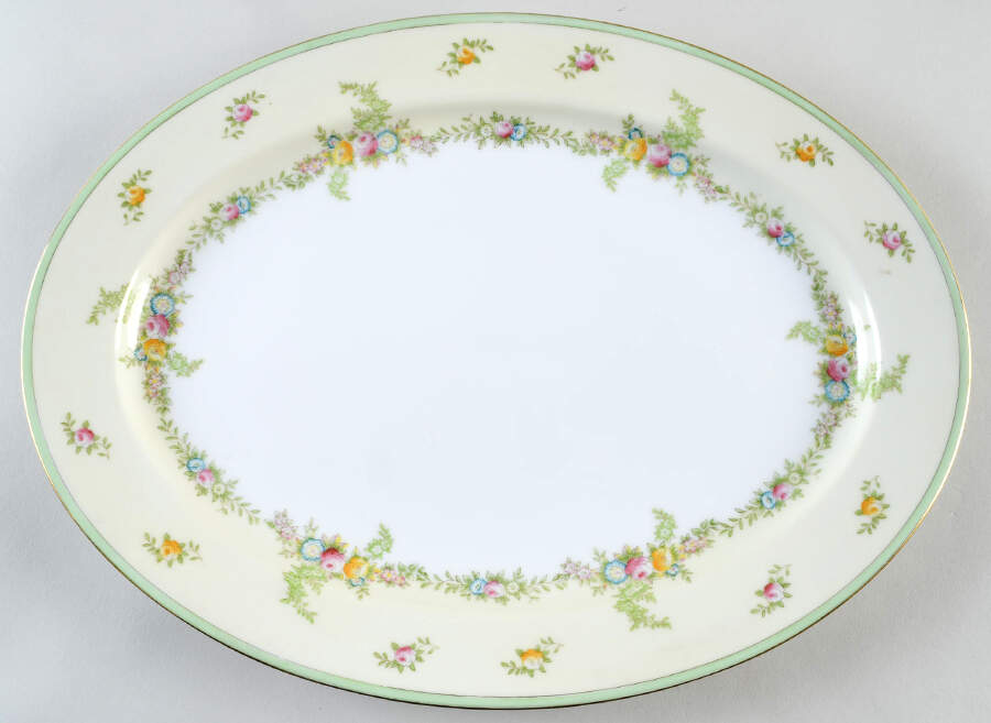 Malta (Green on Cream) 16" Oval Serving Platter by Meito-1