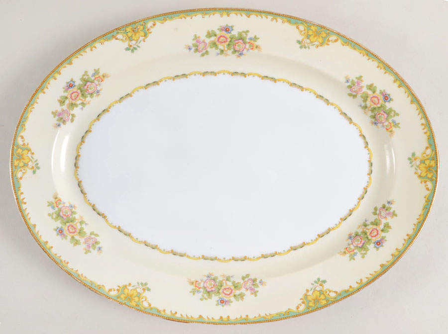 Paris Green 16" Oval Serving Platter by Meito-1