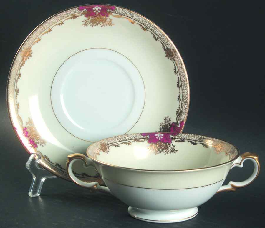 Savona (Empire Shape) Footed Cream Soup Bowl & Saucer Set by Meito-1