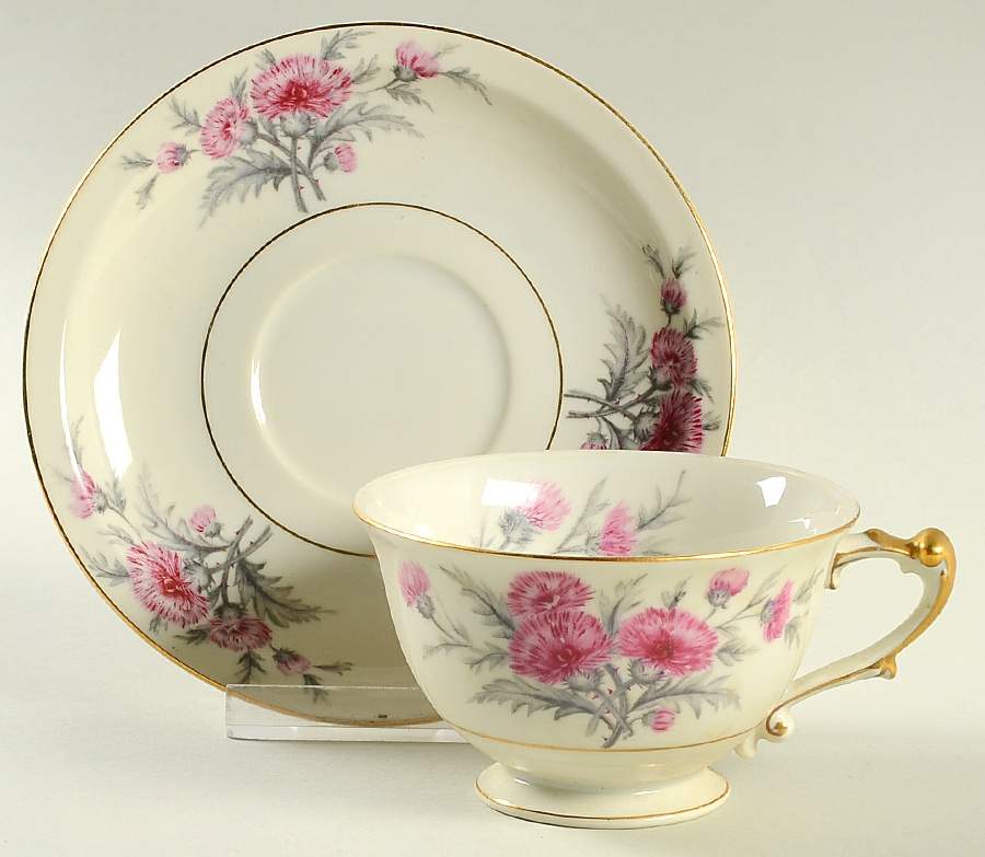 Thistle (Empire Shape) Footed Cup & Saucer Set by Meito-1