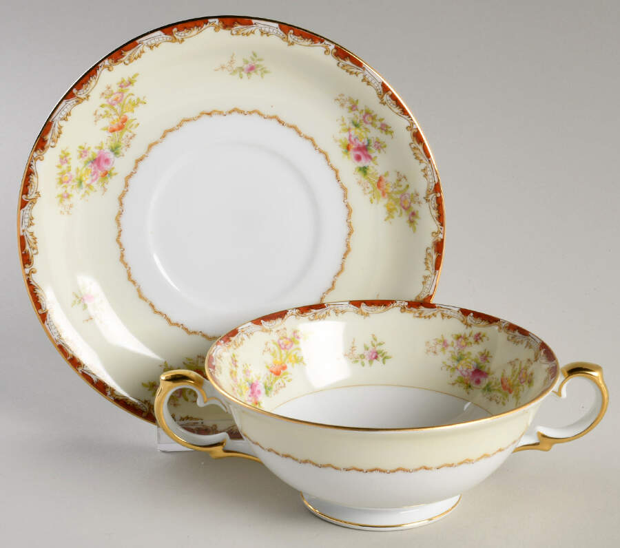 V1924 Footed Cream Soup Bowl & Saucer Set by Meito-1