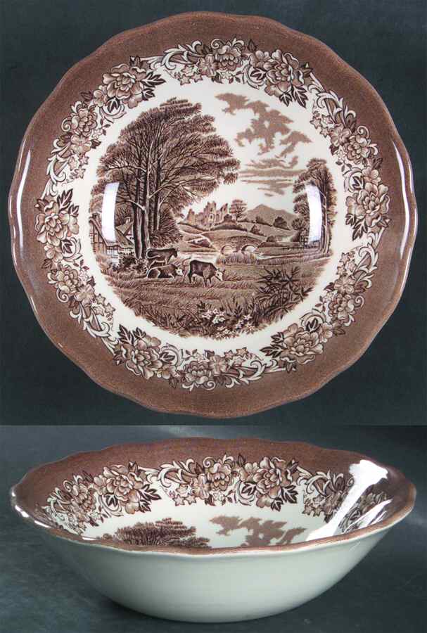 Romantic England Brown (Newer, White) Coupe Cereal Bowl by J & G Meakin-1