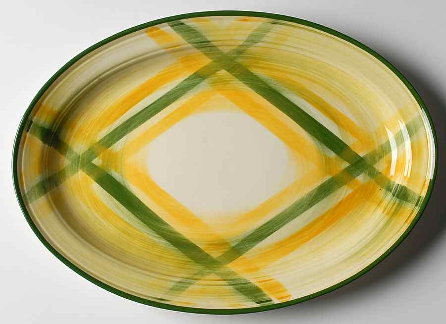 Gingham Green 14" Oval Serving Platter by Metlox - Poppytrail - Vernon-1