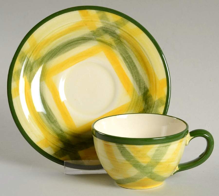 Gingham Green Flat Demitasse Cup & Saucer Set by Metlox - Poppytrail - Vernon-1