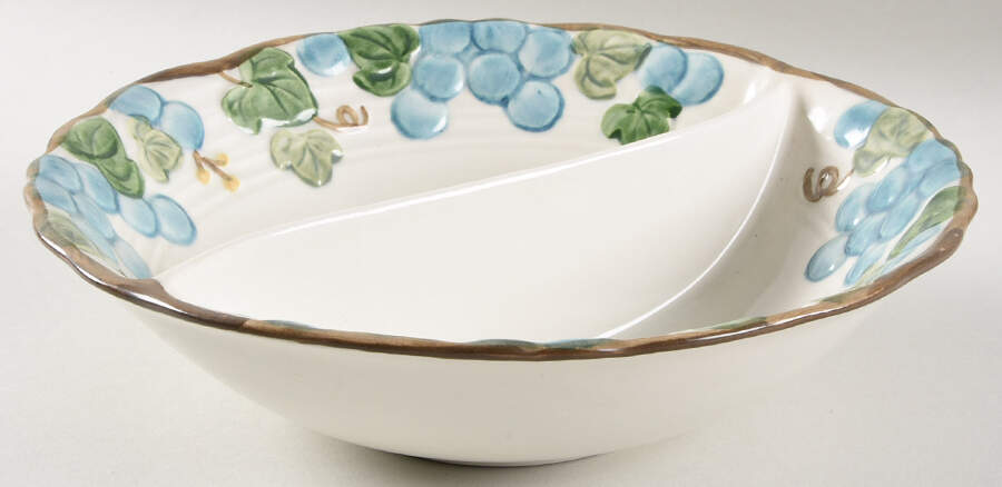 Sculptured Grape 9" Round Divided Vegetable Bowl by Metlox - Poppytrail - Vernon-1