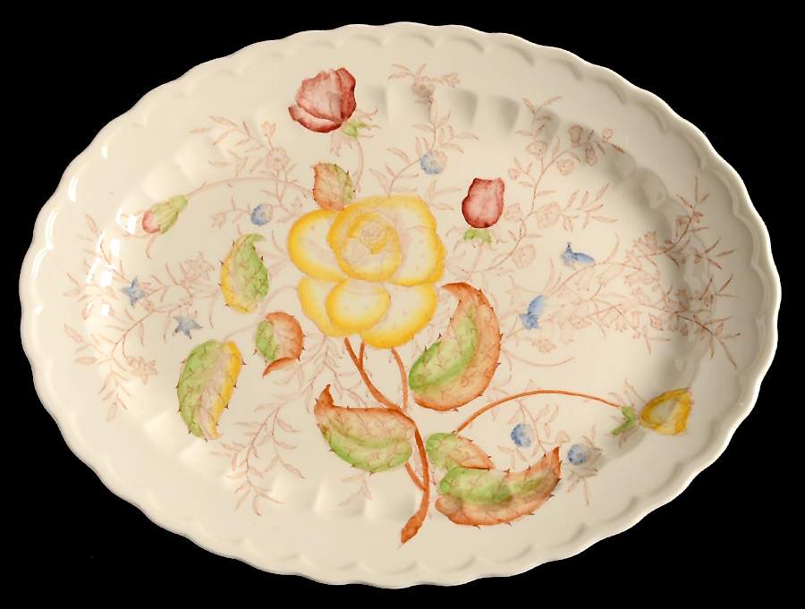 Vernon Rose Yellow 12" Oval Serving Platter by Metlox - Poppytrail - Vernon-1