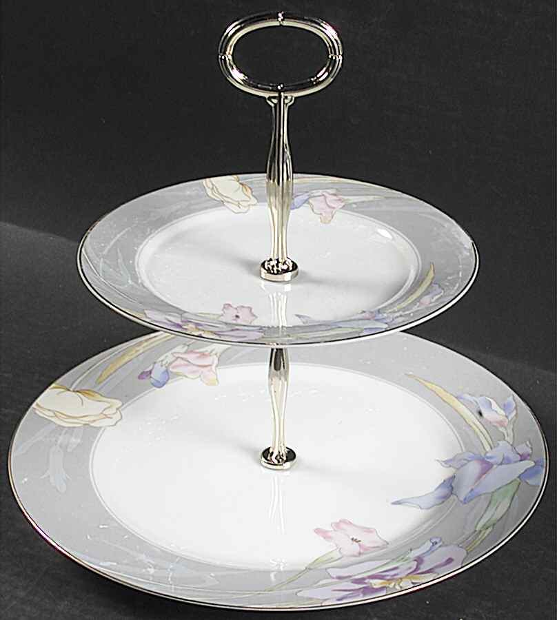 Charisma Gray 6 5/8"-10"  2 Tiered Serving Tray (Dp, Sp) HC by Mikasa-1