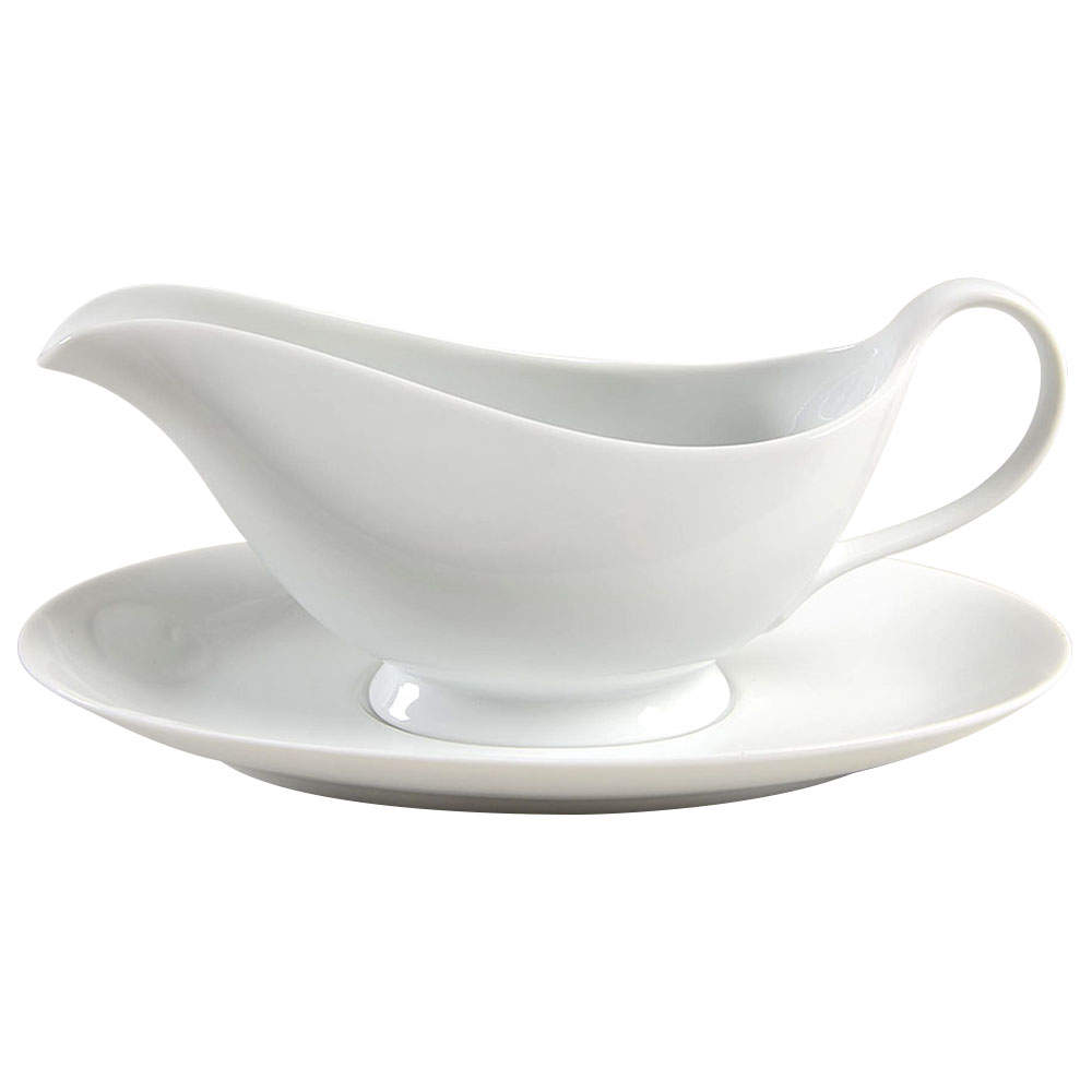 Classic Flair White Gravy Boat & Underplate by Mikasa-1