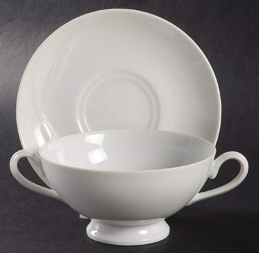 Classic Flair White Footed Cream Soup Bowl & Saucer Set by Mikasa-1